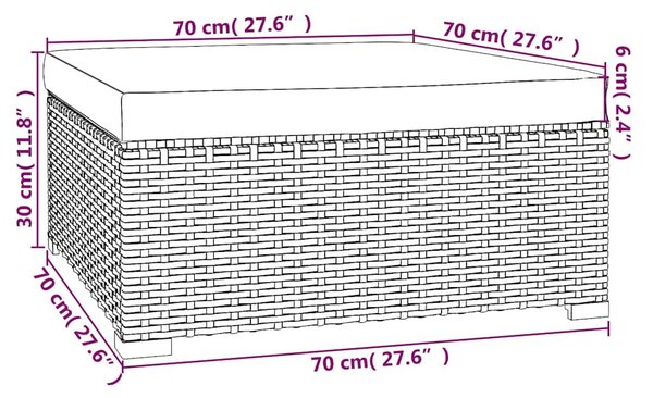 Barna polyrattan kerti lábtartó párnával 70 x 70 x 30 cm
