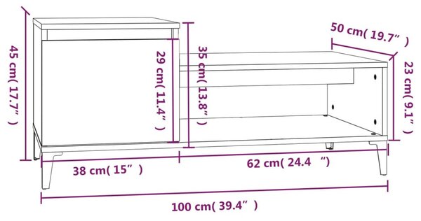 Betonszürke szerelt fa dohányzóasztal 100 x 50 x 45 cm