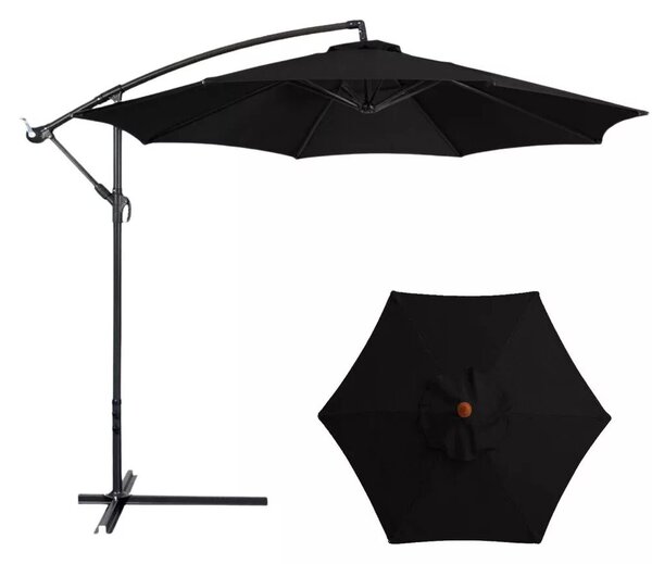 Oldalsó kerti napernyő állítható dőlésszögű tetővel 350 x 250 cm fekete