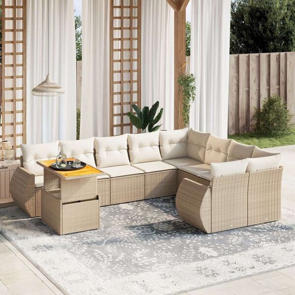 VidaXL Polyrattan Kerti Ülőgarnitúra - 10 részes - Bézs