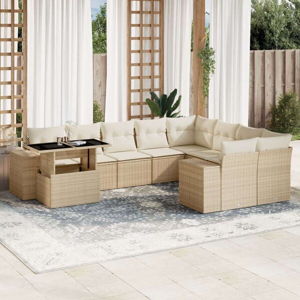 VidaXL Polyrattan Kerti Ülőgarnitúra - 10 részes - Bézs