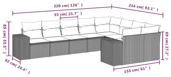 VidaXL Polyrattan Kerti Ülőgarnitúra - 9 részes - Bézs