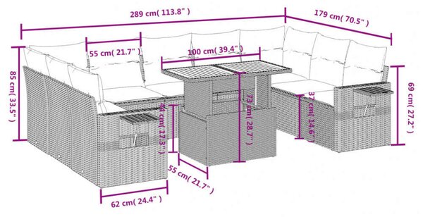 VidaXL Polyrattan Kerti Ülőgarnitúra - Fekete - 10 részes
