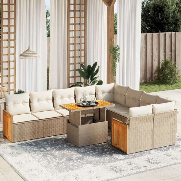 VidaXL Polyrattan Kerti Ülőgarnitúra - 10 részes - Bézs