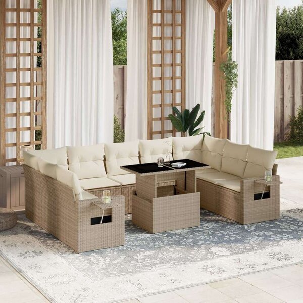 VidaXL Polyrattan Kerti Ülőgarnitúra - 10 részes - Bézs