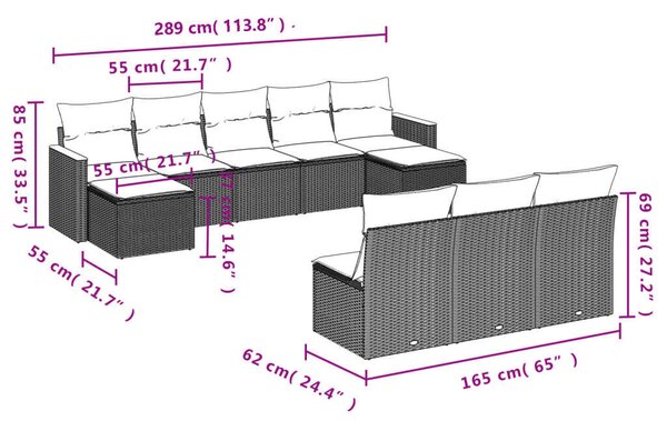 VidaXL Polyrattan Kerti Ülőgarnitúra - 10 részes - Bézs