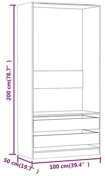 Füstös tölgy színű szerelt fa ruhásszekrény 100 x 50 x 200 cm