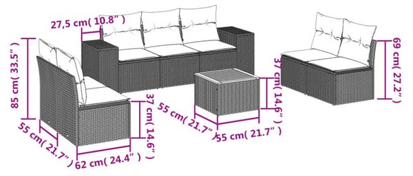 Polyrattan Kerti Ülőgarnitúra - 8 részes - Bézs