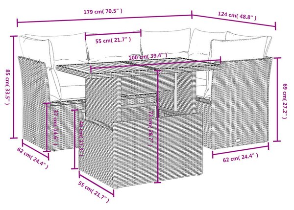 VidaXL Polyrattan Kerti Ülőgarnitúra - 5 részes - Bézs