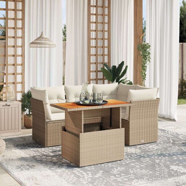 VidaXL Polyrattan Kerti Ülőgarnitúra - 5 részes - Bézs