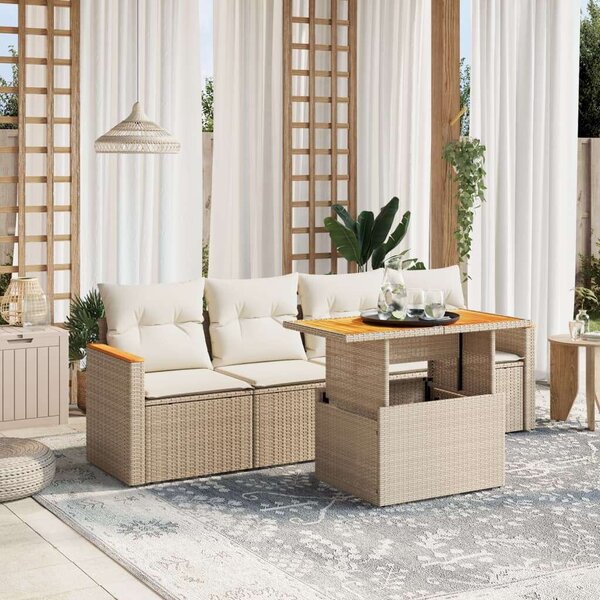VidaXL Polyrattan Kerti Ülőgarnitúra - 5 részes - Bézs
