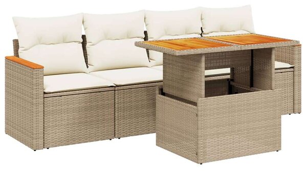 VidaXL Polyrattan Kerti Ülőgarnitúra - 5 részes - Bézs