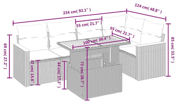 VidaXL Polyrattan Kerti Ülőgarnitúra - 6 részes - Bézs