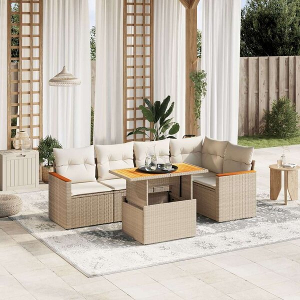 VidaXL Polyrattan Kerti Ülőgarnitúra - 6 részes - Bézs
