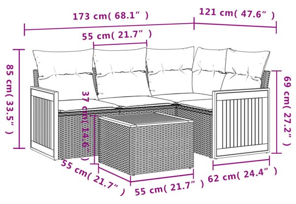 VidaXL Polyrattan Kerti Ülőgarnitúra - 5 részes - Bézs