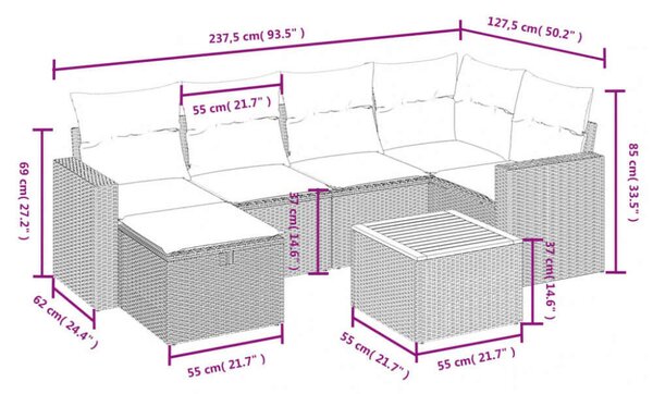 VidaXL 7 részes bézs polyrattan kerti ülőgarnitúra párnákkal