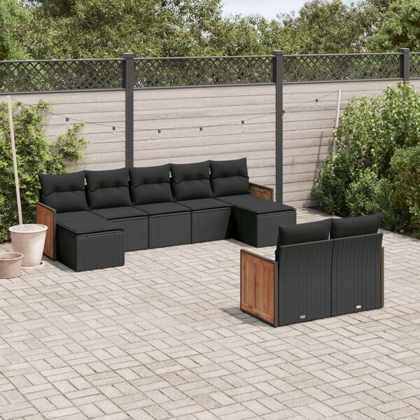 VidaXL Polyrattan Kerti Ülőgarnitúra - 9 részes - Fekete