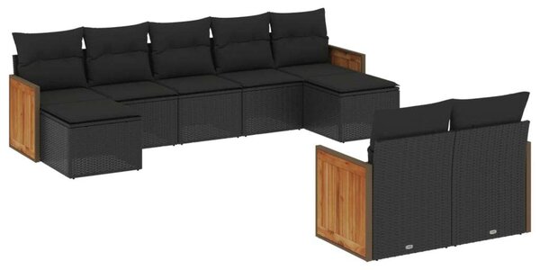 VidaXL Polyrattan Kerti Ülőgarnitúra - 9 részes - Fekete