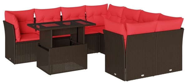 VidaXL 9 db barna polyrattan kerti kanapégarnitúra párnákkal