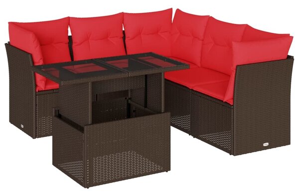 VidaXL 6 db barna polyrattan kerti kanapégarnitúra párnákkal