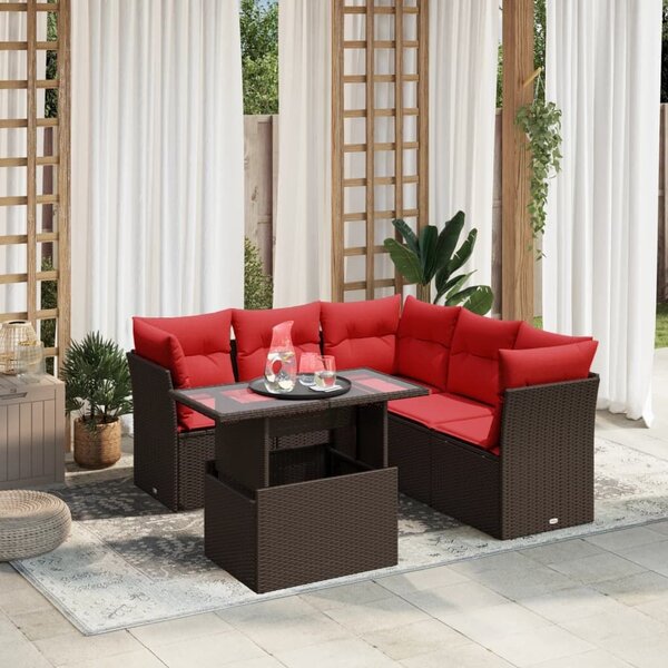 VidaXL 6 db barna polyrattan kerti kanapégarnitúra párnákkal