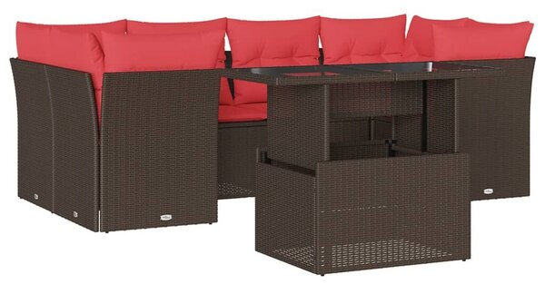 VidaXL 7 db barna polyrattan kerti kanapégarnitúra párnákkal
