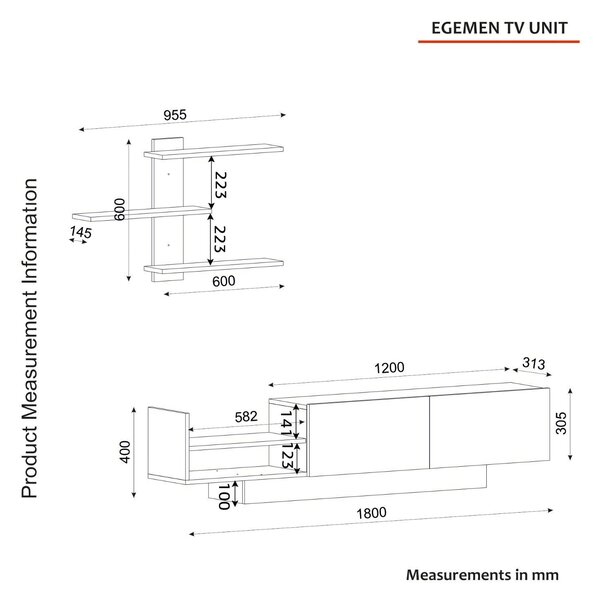 Hanah Home TV-szekrény Egemen - Fehér