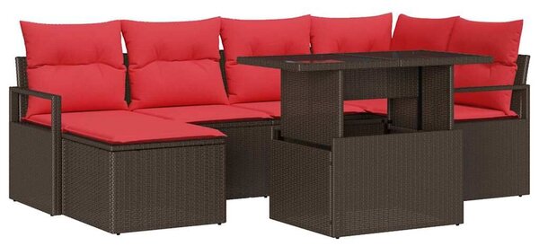 VidaXL Kerti kanapé szett 7 db Barna és piros Polyrattan