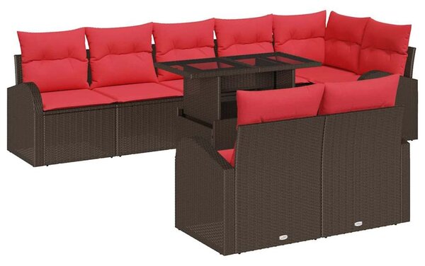 VidaXL Kerti Kanapé Szett tárolóval 9 pcs Barna és Piros polirattan