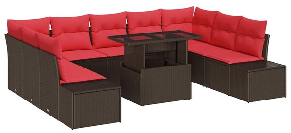 VidaXL Kerti Kanapé Szett párnával tárolóval 10 pcs Barna és piros