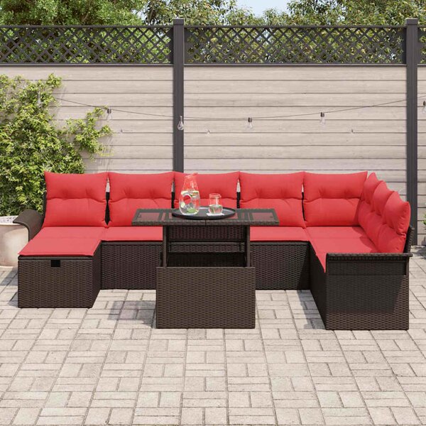 VidaXL Kerti Kanapé Szett párnával tárolóval 9 pcs Barna Poli rattan