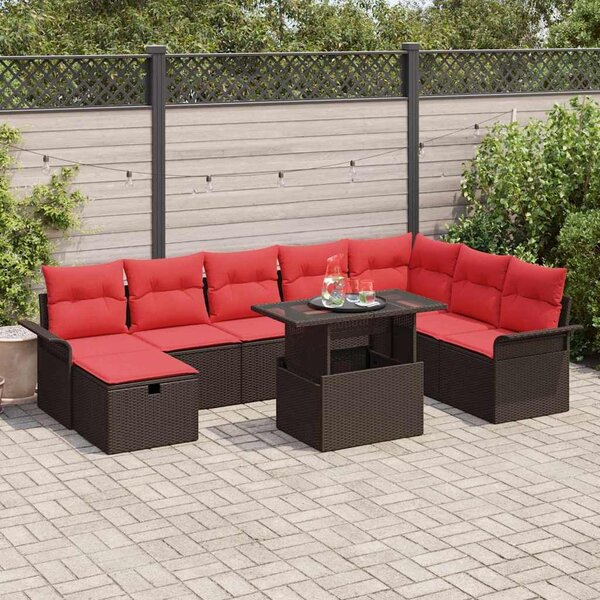 VidaXL Kerti Kanapé Szett párnával tárolóval 9 pcs Barna Poli rattan