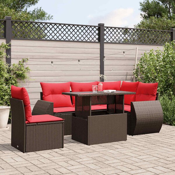 VidaXL 6 db barna polyrattan kerti kanapégarnitúra párnákkal