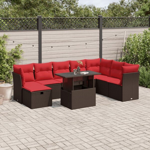 VidaXL 9 db barna polyrattan kerti kanapégarnitúra párnákkal
