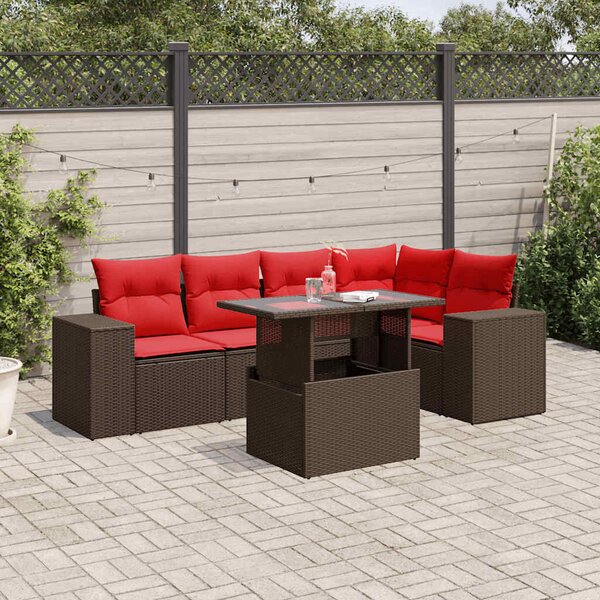 VidaXL 6 db barna polyrattan kerti kanapégarnitúra párnákkal