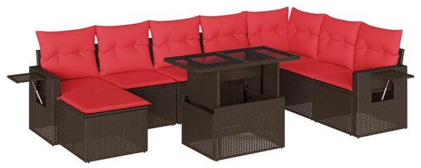 VidaXL 9 db barna polyrattan kerti kanapégarnitúra párnákkal