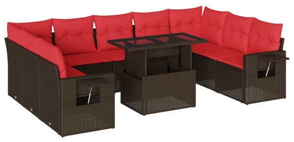VidaXL 10 db barna polyrattan kerti kanapégarnitúra párnákkal