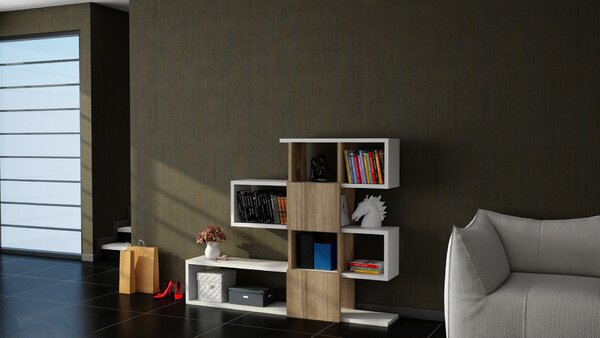 Hanah Home WhiteWalnut Karlin könyvespolc - fehér, dió