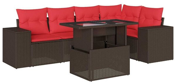 VidaXL 6 db barna polyrattan kerti kanapégarnitúra párnákkal