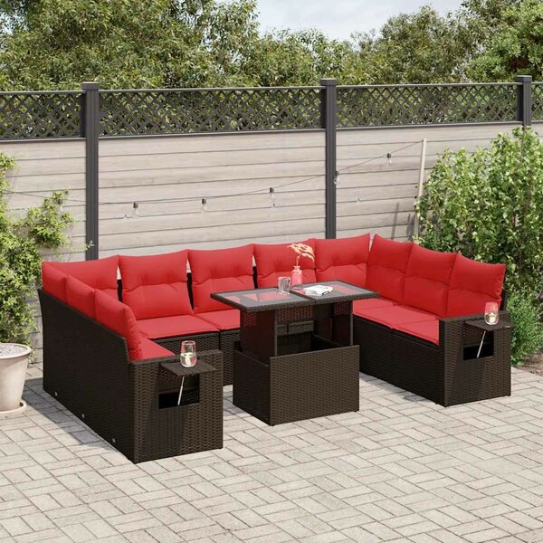VidaXL 10 db barna polyrattan kerti kanapégarnitúra párnákkal