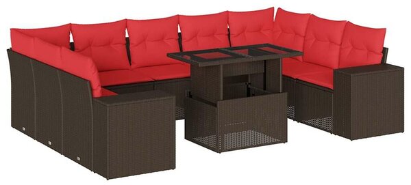 VidaXL 10 db barna polyrattan kerti kanapégarnitúra párnákkal