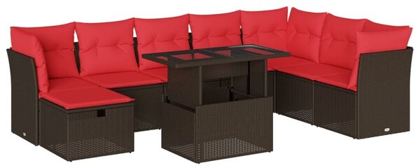 VidaXL 9 db barna polyrattan kerti kanapégarnitúra párnákkal