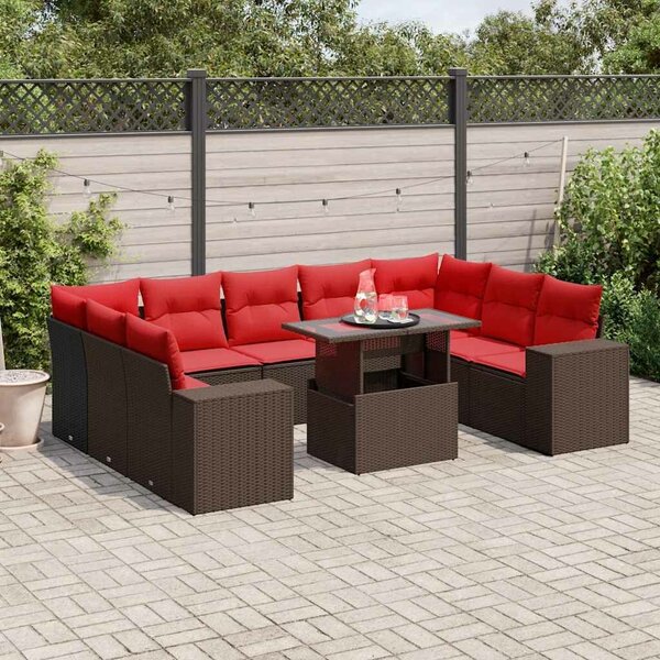 VidaXL 10 db barna polyrattan kerti kanapégarnitúra párnákkal