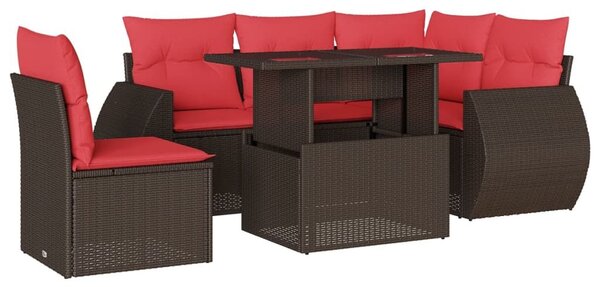 VidaXL 6 db barna polyrattan kerti kanapégarnitúra párnákkal