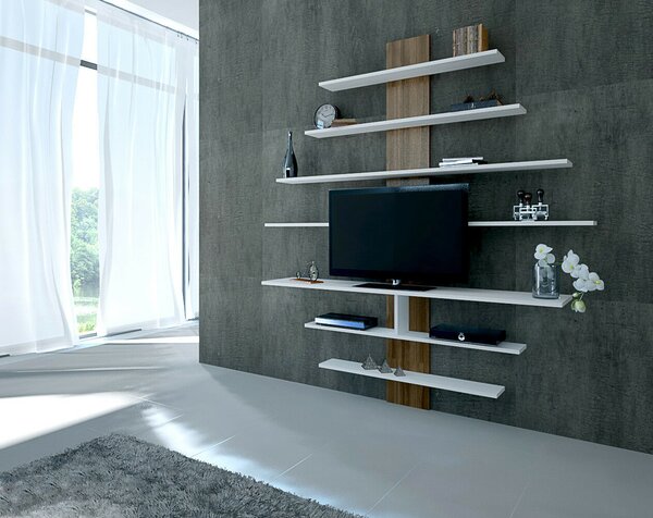 Hanah Home TV szekrény, fehér dió zebra - fehér, dió