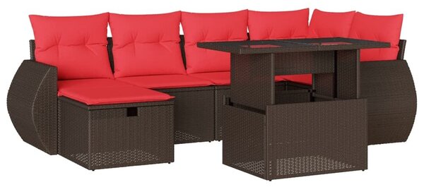 VidaXL 7 db barna polyrattan kerti kanapégarnitúra párnákkal