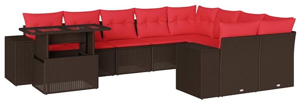 VidaXL 10 db barna polyrattan kerti kanapégarnitúra párnákkal