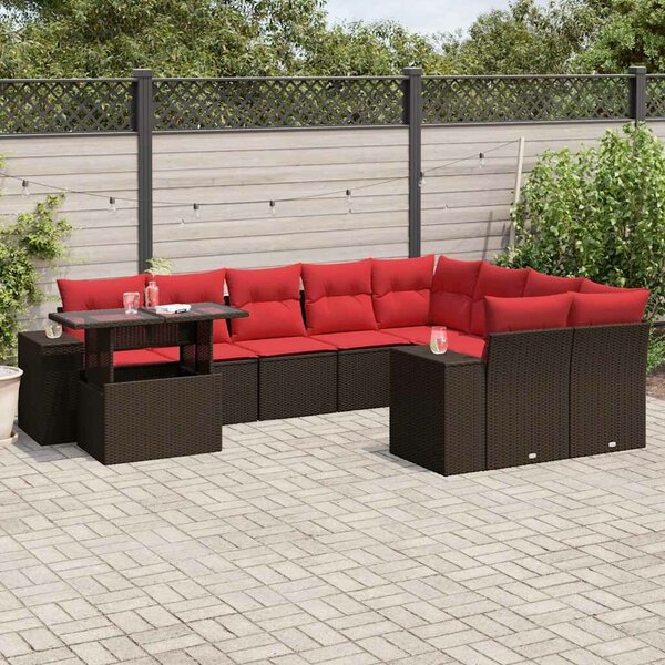VidaXL 10 db barna polyrattan kerti kanapégarnitúra párnákkal