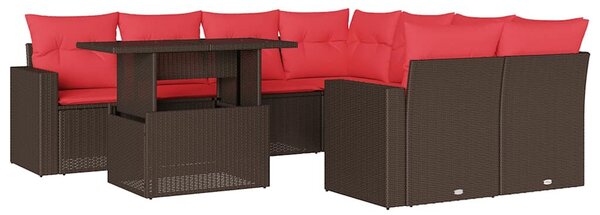 VidaXL 9 db barna polyrattan kerti kanapégarnitúra párnákkal