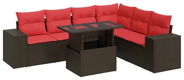 VidaXL 7 részes barna polyrattan akácfa kerti ülőgarnitúra párnákkal